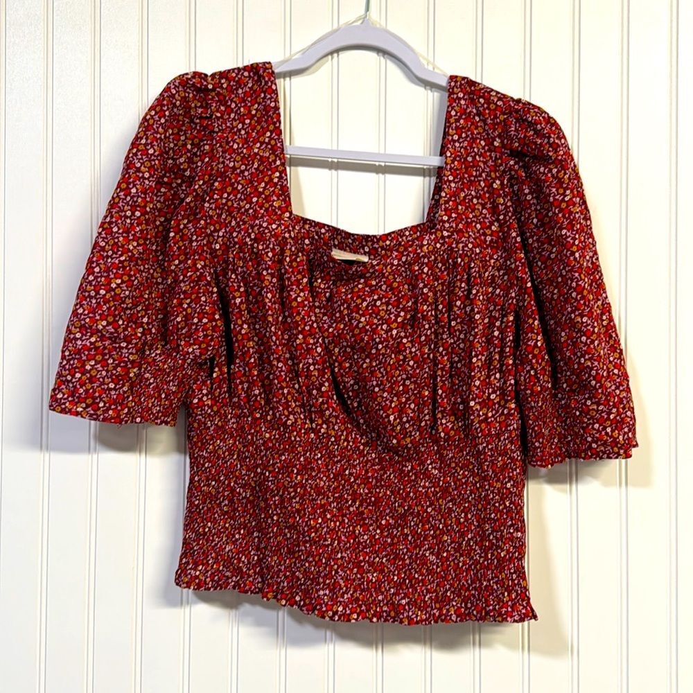 Universal Thread Red Floral Cap Sleeve Crop Boho Top Blouse Women's XL